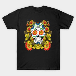 Yellow Floral Sugar Skull Day Of The Dead T-Shirt